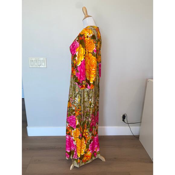 VTG Hilo Hattie Evelyn Wargolis Hawaiian Dress Floral Maxi Caftan Style Size 12 - Picture 3 of 5